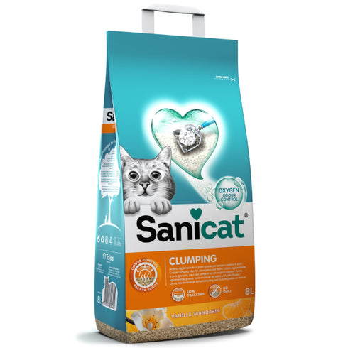Nisip pentru litiera Sanicat Clumping Vanilie&Mandarina 8L
